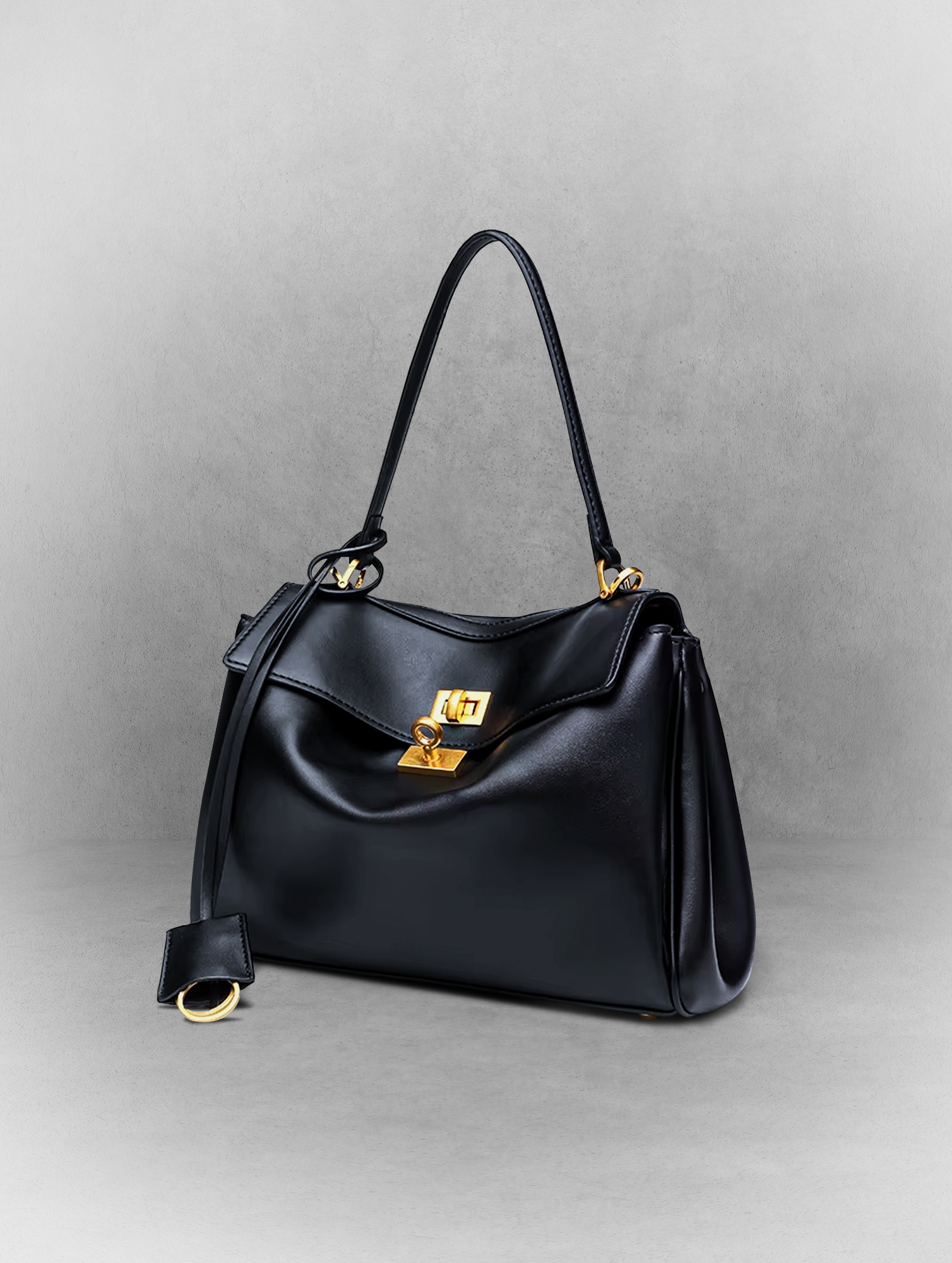 Black Genuine Leather Crossbody Tote Bag