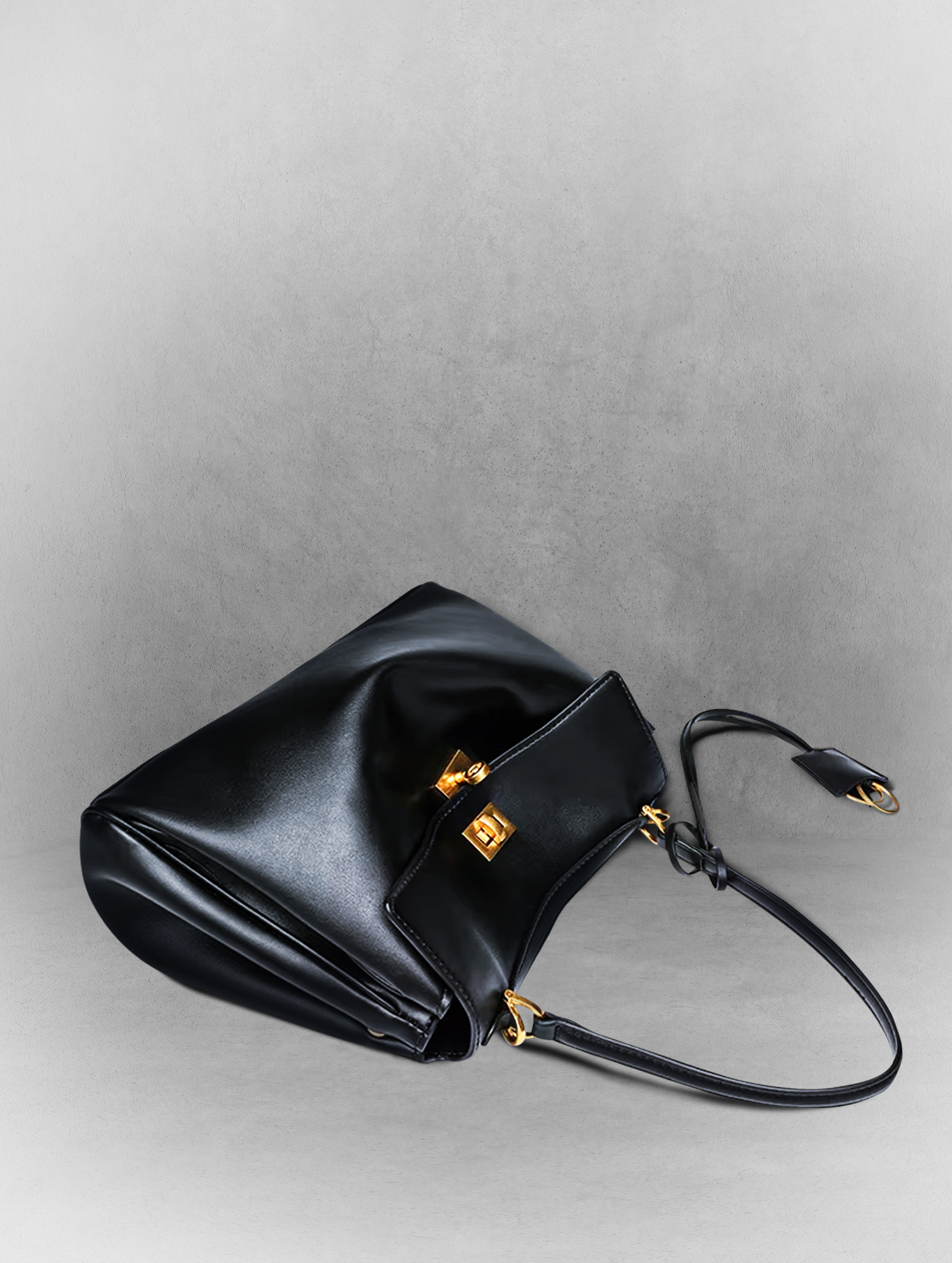 Second image of Black Genuine Leather Crossbody Tote Bag