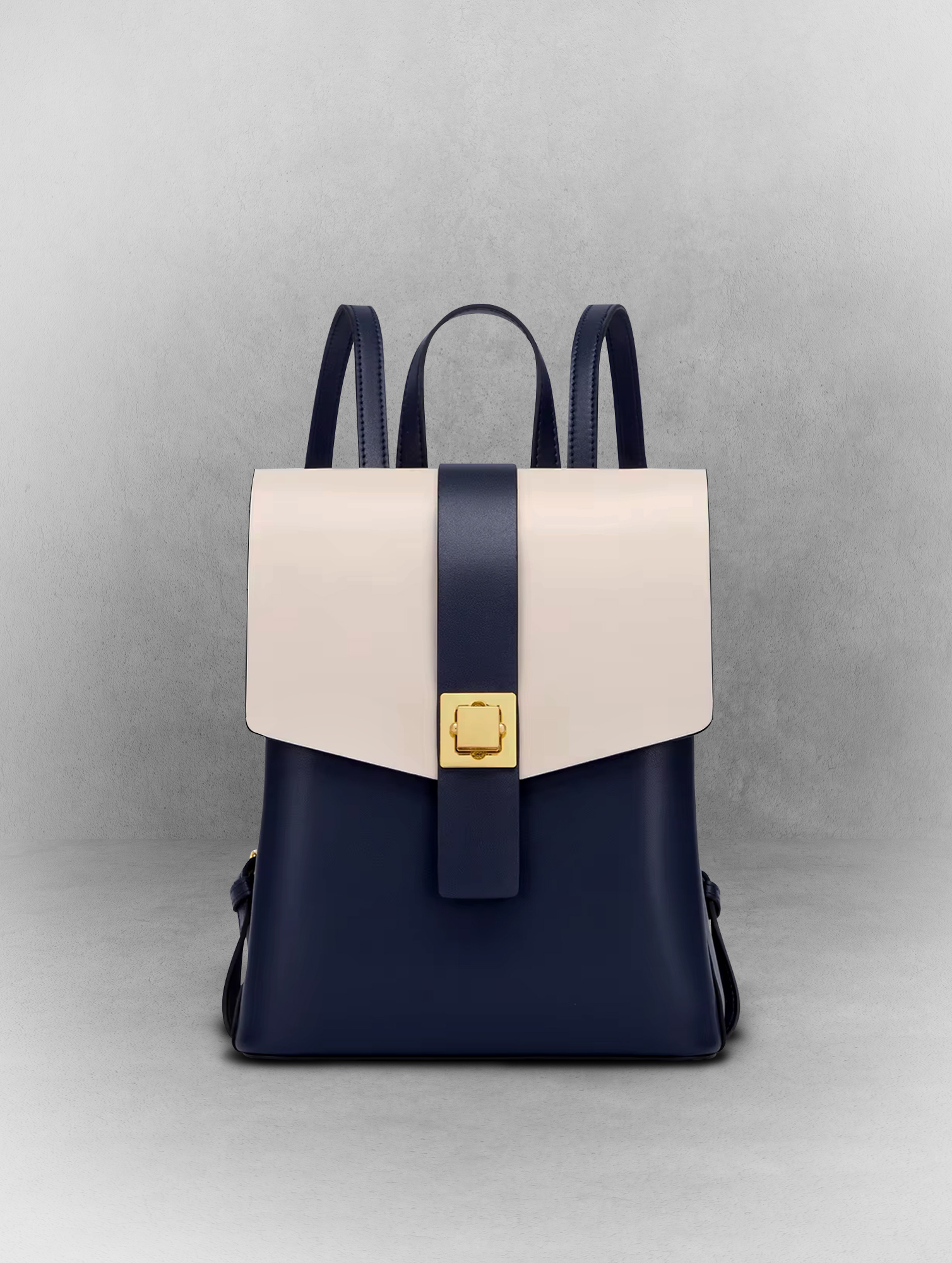 Navy-White Versatile Leather Backpack
