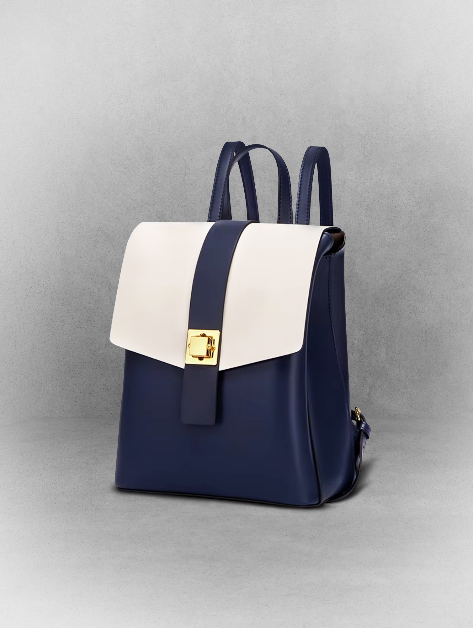 Second image of Navy-White Versatile Leather Backpack